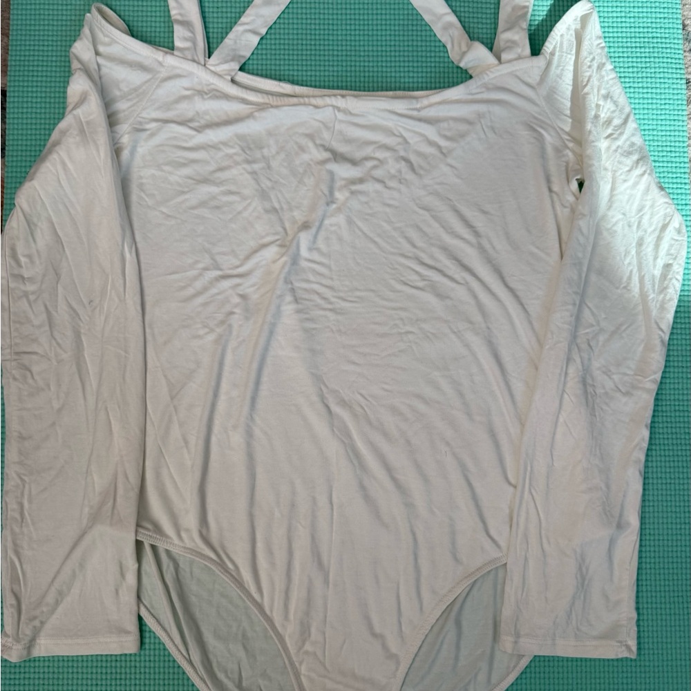 Fashion Nova Ivory Asymmetrical Backless Long Sleeve Bodysuit